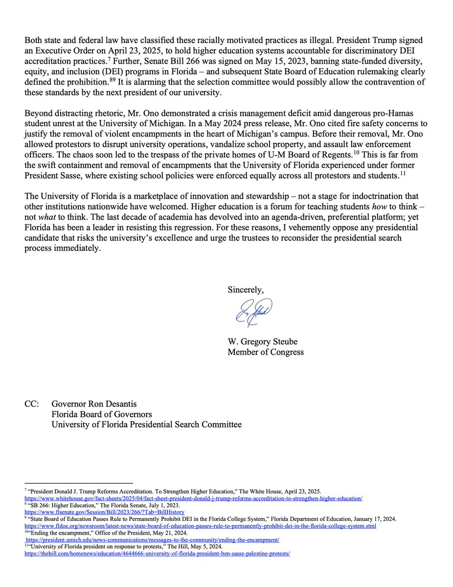 Christopher F. Rufo ⚔️ (@realchrisrufo) on Twitter photo NEW: <a href="/RepGregSteube/">Congressman Greg Steube</a> has denounced Santa Ono's nomination for University of Florida president. Steube blasts Ono for his past support for DEI and "history of discriminatorily charged comments."
Florida must remain the place where woke goes to die—not where it will live again. NEW: <a href="/RepGregSteube/">Congressman Greg Steube</a> has denounced Santa Ono's nomination for University of Florida president. Steube blasts Ono for his past support for DEI and "history of discriminatorily charged comments."
Florida must remain the place where woke goes to die—not where it will live again.