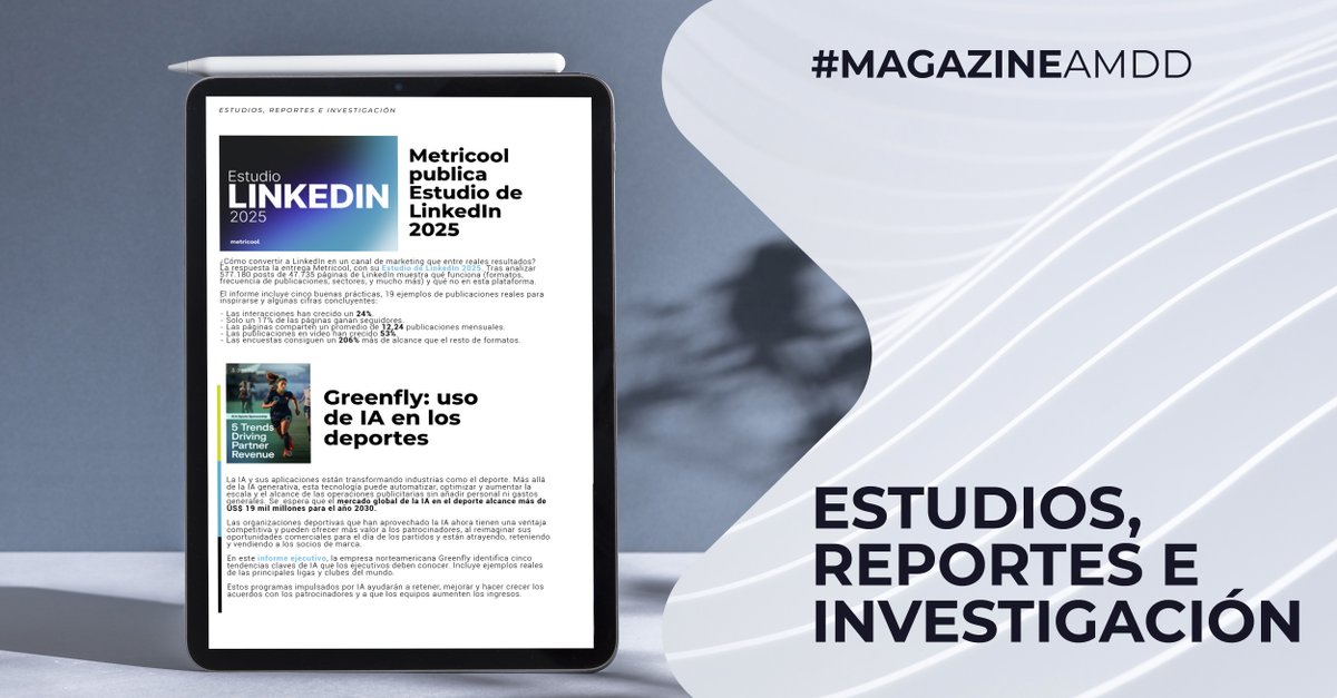 En el #MagazineAMDD les compartimos estudios y reportes más recientes.

Kantar amddchile.com/magazine-amdd/
Metricool amddchile.com/magazine-amdd/
Greenfly amddchile.com/magazine-amdd/