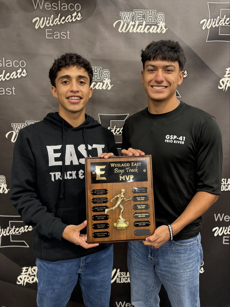 Weslaco East HS boys Track &amp; Field team presents the "CO-MVP" award to Adrianno Gonzalez and Margarito Pompa. Well deserved!