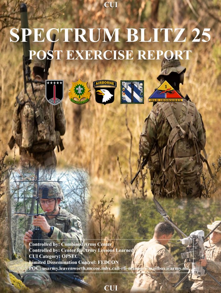 This post exercise report highlights Spectrum Blitz (SB25) findings that will drive continued development of the Army's electromagnetic warfare capabilities, ensuring readiness for future multidomain operations.

Link (CAC login required): go.army.mil/Spectrum_Blitz…