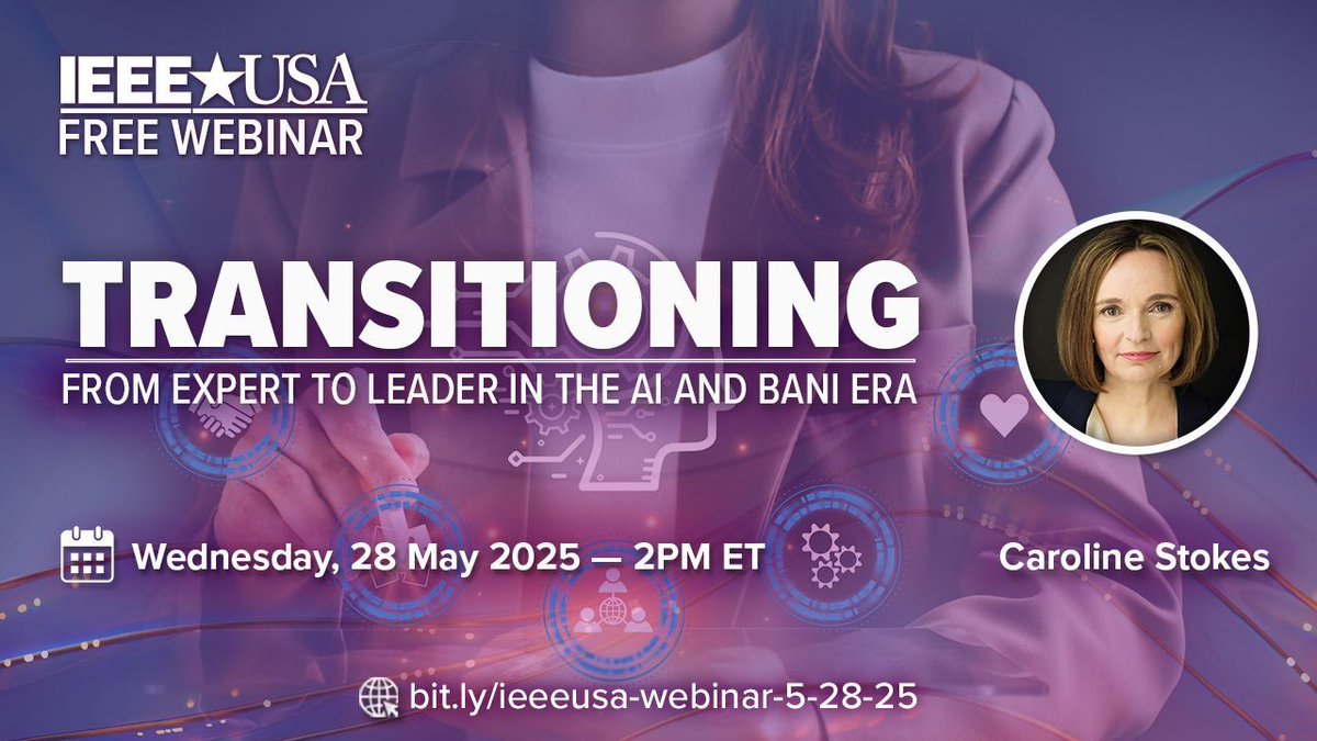 Evolving from expert to leader in our current time is one of the hardest challenges any engineer has to adjust to.

So, I’m hosting a webinar with <a href="/IEEEUSA/">IEEE-USA</a> on 28th May at 11am PST // 2pm EST — when I’ll also announce my second book.

Register: bit.ly/ieeeusa-webina…

#Leadership