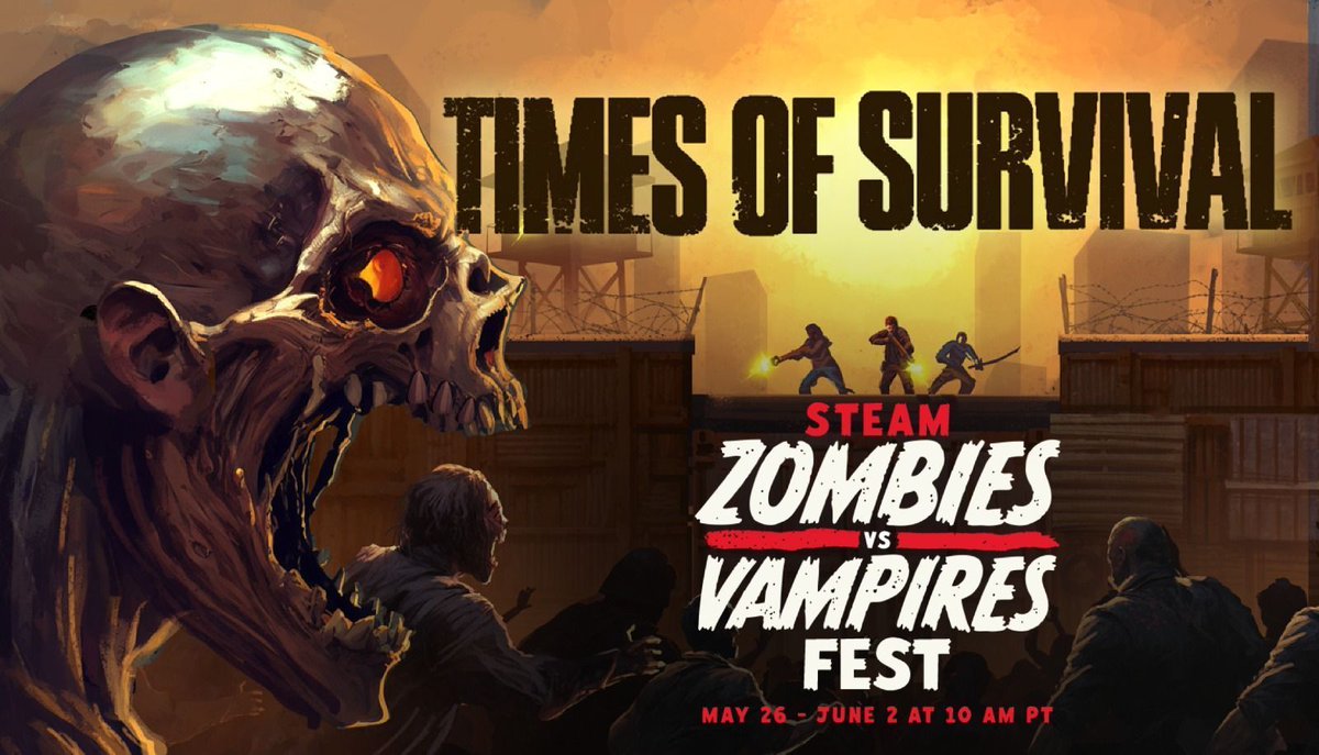 🧟‍♂️Times of Survival is joining the Steam Zombies vs Vampires Fest next week!

We’re dropping a very early pre-alpha demo focused on scavenging, base defense and exploration. 

💬 Play it. Break it. Survive it.
🗓 May 26 – June 2

#TimesOfSurvival #SteamFest #ZombiesVsVampires