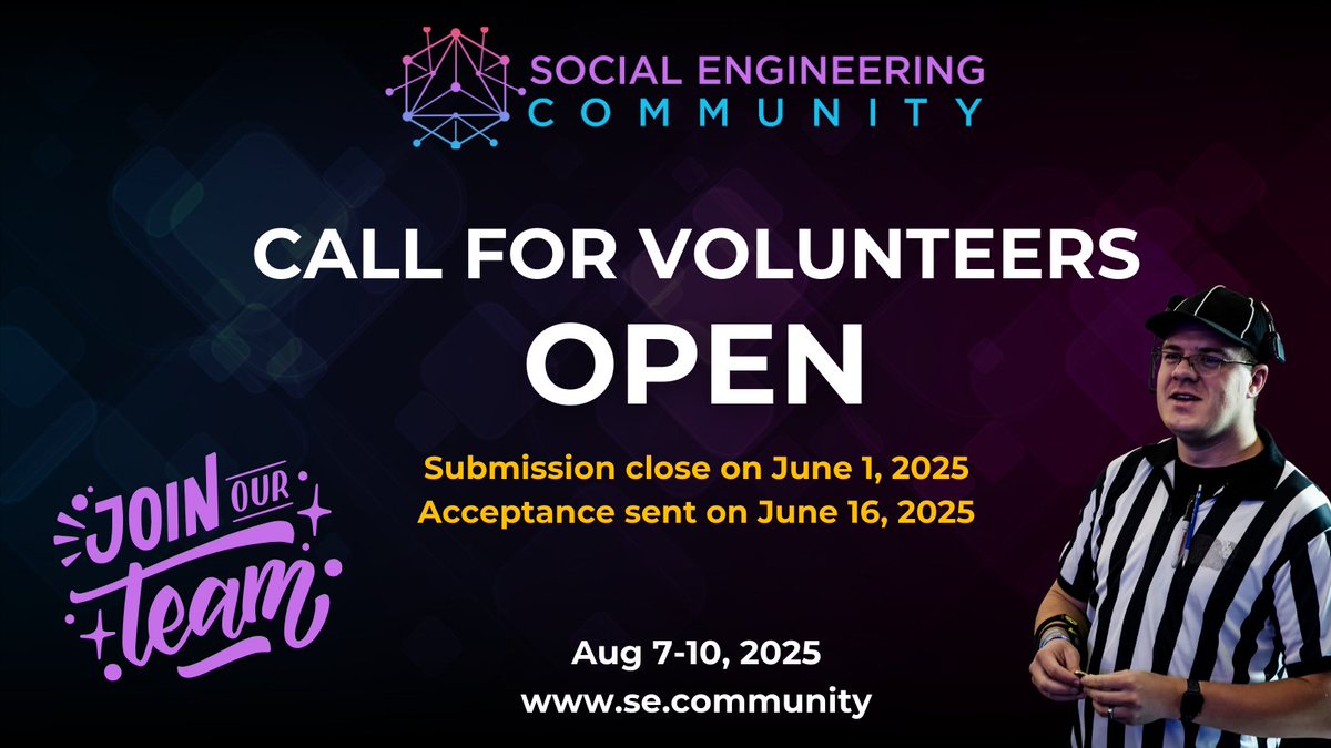 sec_defcon's tweet image. We’d love to have you volunteer with the SE Community team — come jump in, lend a hand, and get to know some awesome people.
📆 Deadline: June 1
Apply now — se.community/call-for-volun…