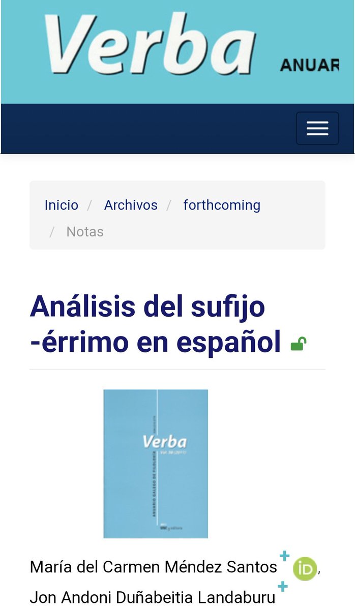 Nuevo artículo con <a href="/jdunabeitia/">Jon Andoni 🔎🧠🔍</a> sobre el sufijo -érrimo con un experimento de percepción. La interdisciplinaridad atravesando los estudios morfológicos🥰🥰🥰

revistas.usc.gal/index.php/verb…

<a href="/octimana/">David Serrano-Dolader</a> creo que te va a gustar😊😊😊😊😊