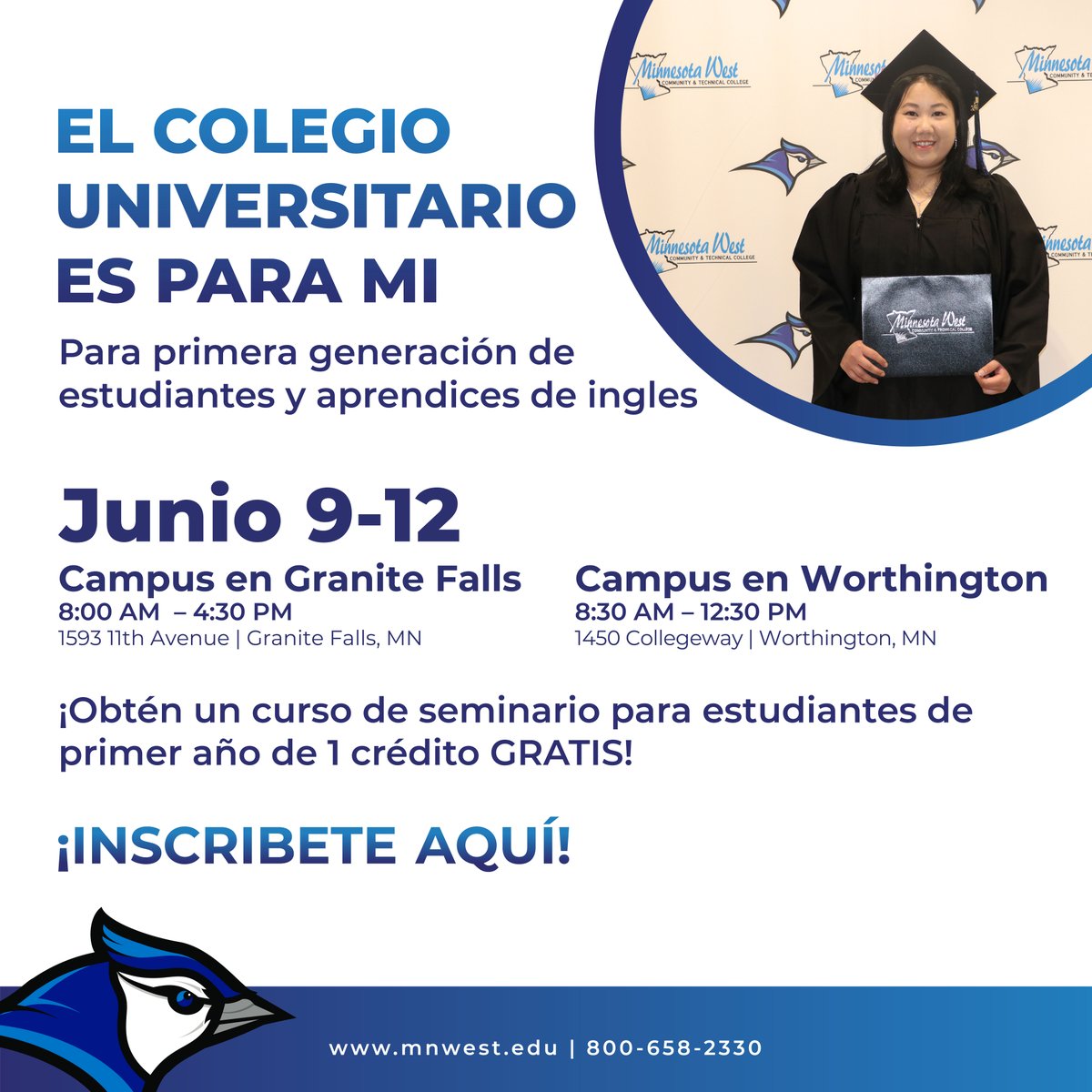 Get registered for College is For Me! 
This free event is for First-Generation Students &amp; English Language Learners. 
Register for Granite Falls &gt; loom.ly/9rYcP20
Register for Worthington &gt; loom.ly/AHBkQ7g
#CollegeIsForMe #MinnesotaWest #LearnWithPurpose