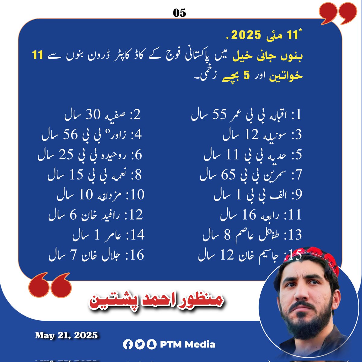 ptm_momand's tweet photo. ڈرون حملے امن کا ذریعہ نہیں، بلکہ نفرت، انتقام اور تباہی کا بیج ہیں۔ یہ زخم نسلوں تک رہیں گے۔
#PashtunsRejectDroneTerror https://t.co/KyMnkGGvPu