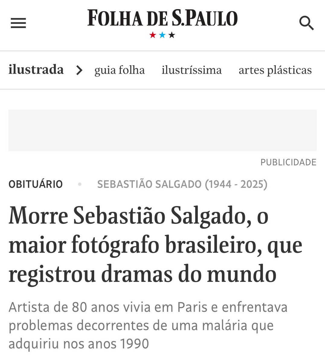Acaban de anunciar la muerte de Sebastián Salgado. Fotógrafo referente a nivel mundial.