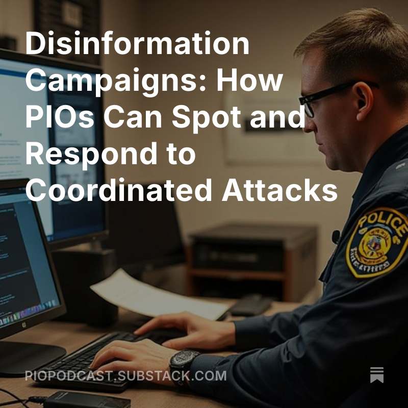 Happy Friday, everyone. Our most recent article is now available on our Substack, Life of A PIO. This week's article is "Disinformation Campaigns: How PIOs Can Spot and Respond to Coordinate Attacks". You can read the entire article at piopodcast.substack.com