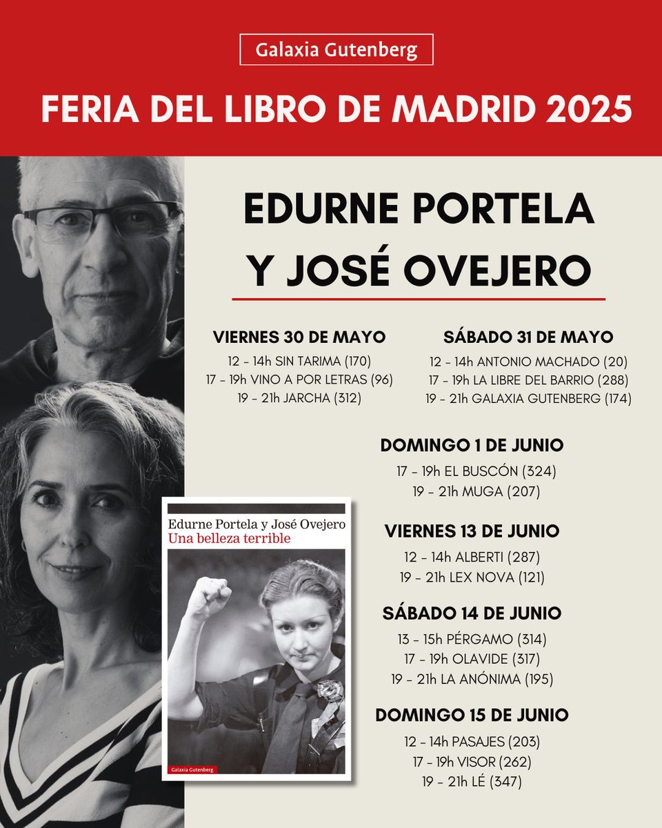Galaxia Gutenberg (@g_gutenberg) on Twitter photo ✍️ Firmas de Edurne Portela y José Ovejero en la <a href="/FLMadrid/">Feria del Libro de Madrid</a>, presentando #UnaBellezaTerrible. ✍️ Firmas de Edurne Portela y José Ovejero en la <a href="/FLMadrid/">Feria del Libro de Madrid</a>, presentando #UnaBellezaTerrible.