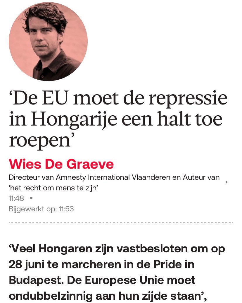DeGraeveWies's tweet image. With the upcoming Budapest #Pride very likely being banned in #Hungary, we have to ask with urgency: when will the European Union finally act? #OpEd in Knack with @thibaut_carine via knack.be/nieuws/wereld/…