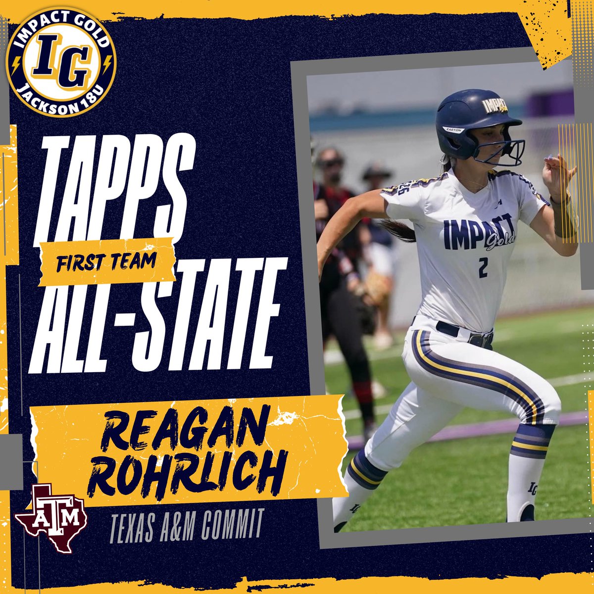 Impact Gold Jackson 18U🥎 (@ig_jackson18u) on Twitter photo Congratulations to our very own Reagan Rohrlich for being named TAPPS 1st Team All State!! Way to go <a href="/ReaganRohrlich/">Reagan Rohrlich</a>!!
#betheimpact #trusttheprocess #goldblooded #igjackson18u Congratulations to our very own Reagan Rohrlich for being named TAPPS 1st Team All State!! Way to go <a href="/ReaganRohrlich/">Reagan Rohrlich</a>!!
#betheimpact #trusttheprocess #goldblooded #igjackson18u