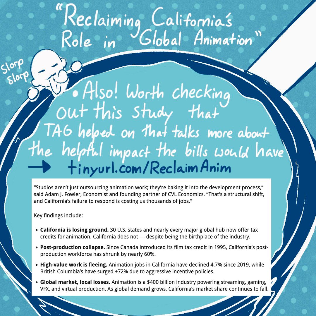 AWorkersIgnited's tweet image. Bills AB1138 and SB630 go to the state assembly floor on June 10th/11th, and now is the time to show support with letters to your California reps and posting on socials! Check out the slides for details and personal takes on the bills. #keepcaliforniarolling #animationworkers