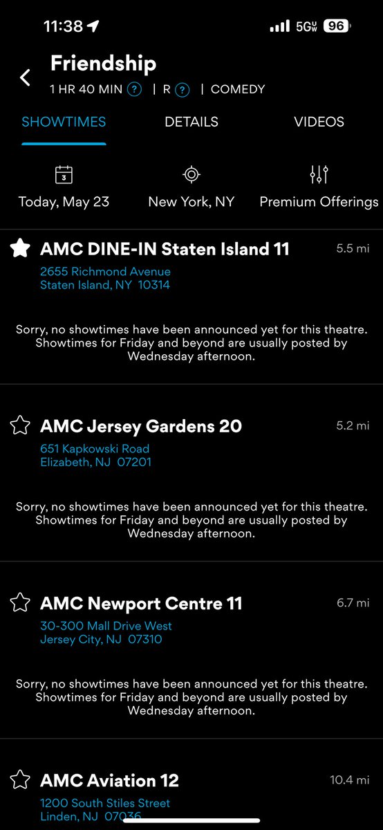 why do i even keep my A-list membership when opening day for a “nationwide release” isn’t playing within 10 miles of me <a href="/AMCTheatres/">AMC Theatres</a> i’m wasting my money on this