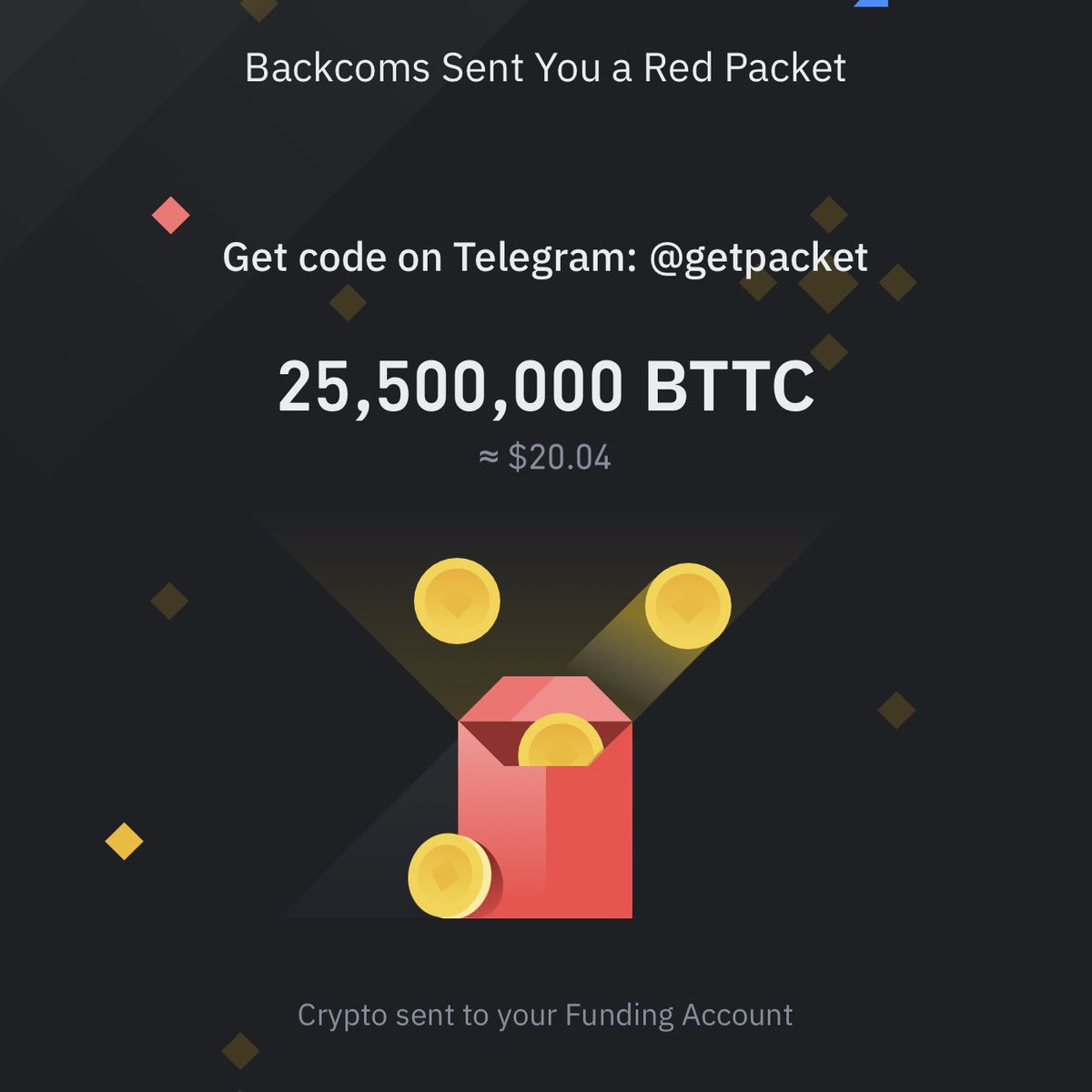 PacketGet's tweet image. 🎁 Binance Red Packet code

O1VW2RVY
2AZZZVXL
6ROV09Q4
6BWV0VSO

➜ Open Binance, tap Red Packet, enter code, claim. #binance