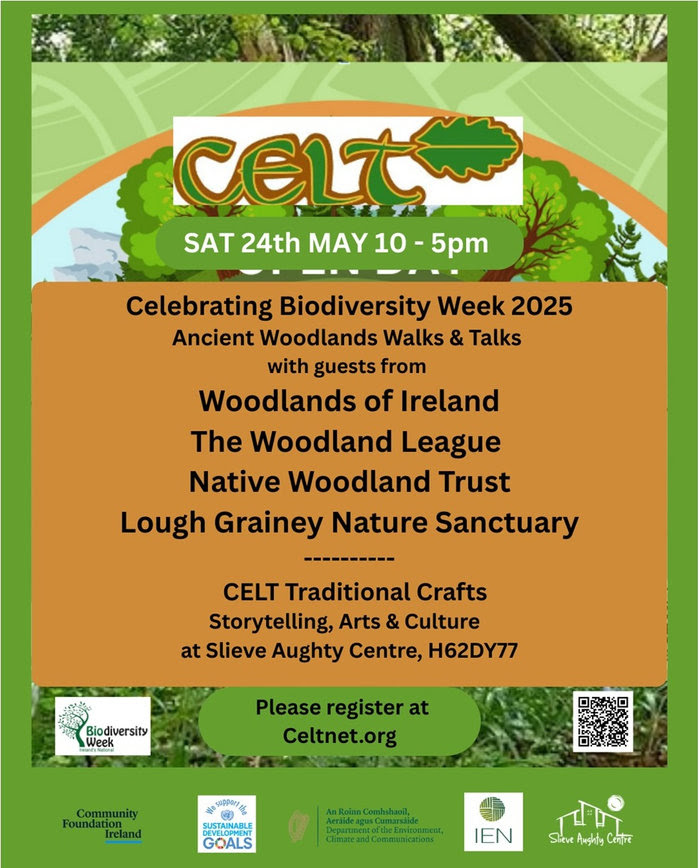 Woodlands of Ireland (@woodsofireland) on Twitter photo Join CELT for their Open day celebrating Nature Restoration and our Ancient Woodlands for #biodiversityweek2025
Joe Gowran, CEO of Woodlands of Ireland will be speaking at the event including <a href="/woodlandleague/">The Woodland League</a> <a href="/NativeWoodTrust/">Native Woodland Trust</a> and Lough Grainey Nature Sanctuary.
Poster by CELT Join CELT for their Open day celebrating Nature Restoration and our Ancient Woodlands for #biodiversityweek2025
Joe Gowran, CEO of Woodlands of Ireland will be speaking at the event including <a href="/woodlandleague/">The Woodland League</a> <a href="/NativeWoodTrust/">Native Woodland Trust</a> and Lough Grainey Nature Sanctuary.
Poster by CELT