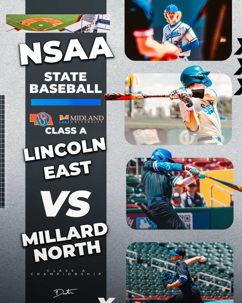 NSAA Events (@nsaaevents) on Twitter photo ⚾️ NSAA Class A Baseball Championship Game - #1 Lincoln East Spartans (32-3) vs. #7 Millard North Mustangs (23-12)
📅 May 23
📍 Papillion, NE
⏰ 9:00 PM (rain delayed)
🏟️ Werner Park
👜 Clear Bag Policy
💻&📺 <a href="/NebPublicMedia/">Nebraska Public Media</a>
<a href="/danteboelhower/">Dante Boelhower</a> | #nebpreps | <a href="/MidlandU/">Midland University</a> ⚾️ NSAA Class A Baseball Championship Game - #1 Lincoln East Spartans (32-3) vs. #7 Millard North Mustangs (23-12)
📅 May 23
📍 Papillion, NE
⏰ 9:00 PM (rain delayed)
🏟️ Werner Park
👜 Clear Bag Policy
💻&📺 <a href="/NebPublicMedia/">Nebraska Public Media</a>
<a href="/danteboelhower/">Dante Boelhower</a> | #nebpreps | <a href="/MidlandU/">Midland University</a>
