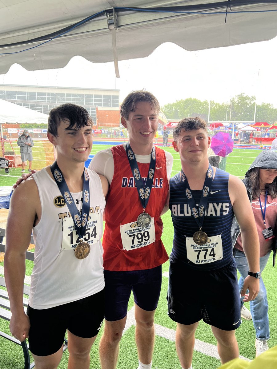 Three District 4 throwers won state medals in the Boys 2A javelin. The junior trio from left to right includes Southern Columbia’ Ethan Reed (fourth), Danville’s Collin Geise (second), and Central Columbia’s Ty Regan (sixth). <a href="/piaad4sports/">piaad4sports</a>