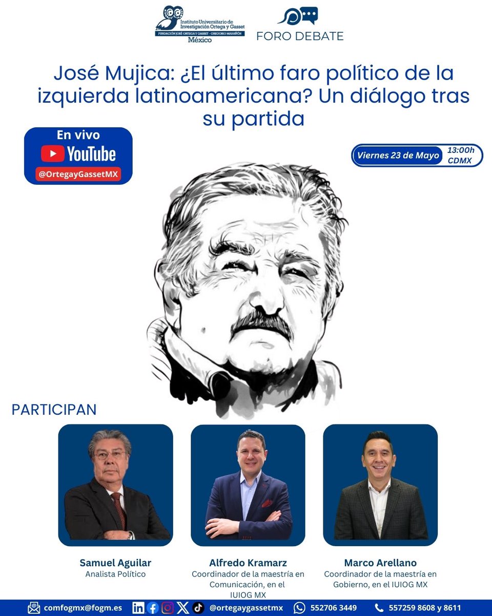 Alfredo Kramarz (@alfredokramarz) on Twitter photo Gracias a mis compañeros del <a href="/ortegaygassetmx/">Ortega y Gasset México</a>, por organizar una conversación sobre la influencia de José Mujica, del Frente Amplio, de la vida republicana del Uruguay, en la política latinoamericana 🇺🇾🧉🌎
🗓 Viernes, 23 de mayo
⏰ 13:00 h (CDMX)
📺 youtube.com/live/6uJjGf8fU… Gracias a mis compañeros del <a href="/ortegaygassetmx/">Ortega y Gasset México</a>, por organizar una conversación sobre la influencia de José Mujica, del Frente Amplio, de la vida republicana del Uruguay, en la política latinoamericana 🇺🇾🧉🌎
🗓 Viernes, 23 de mayo
⏰ 13:00 h (CDMX)
📺 youtube.com/live/6uJjGf8fU…