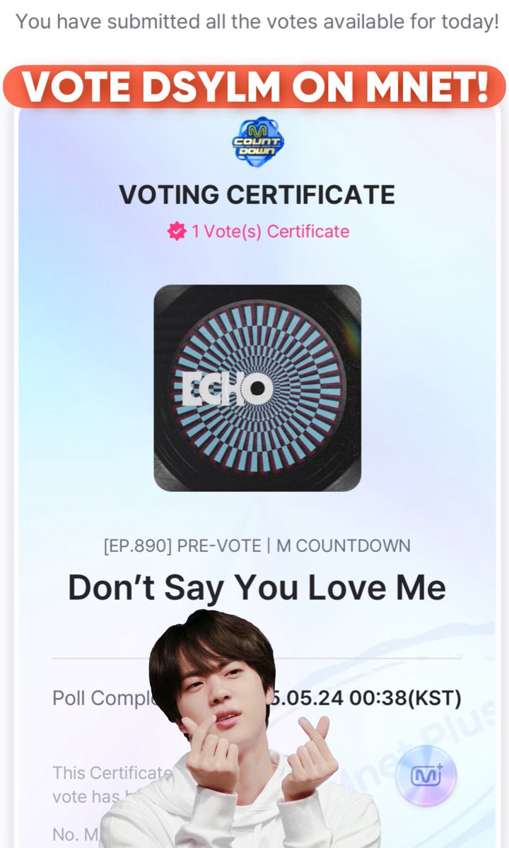 GO VOTE DSYLM ON MNET! LET’S GET IT ARMY 💜

🔗: mnetplus.onelink.me/TRa8/94wr5mku?…