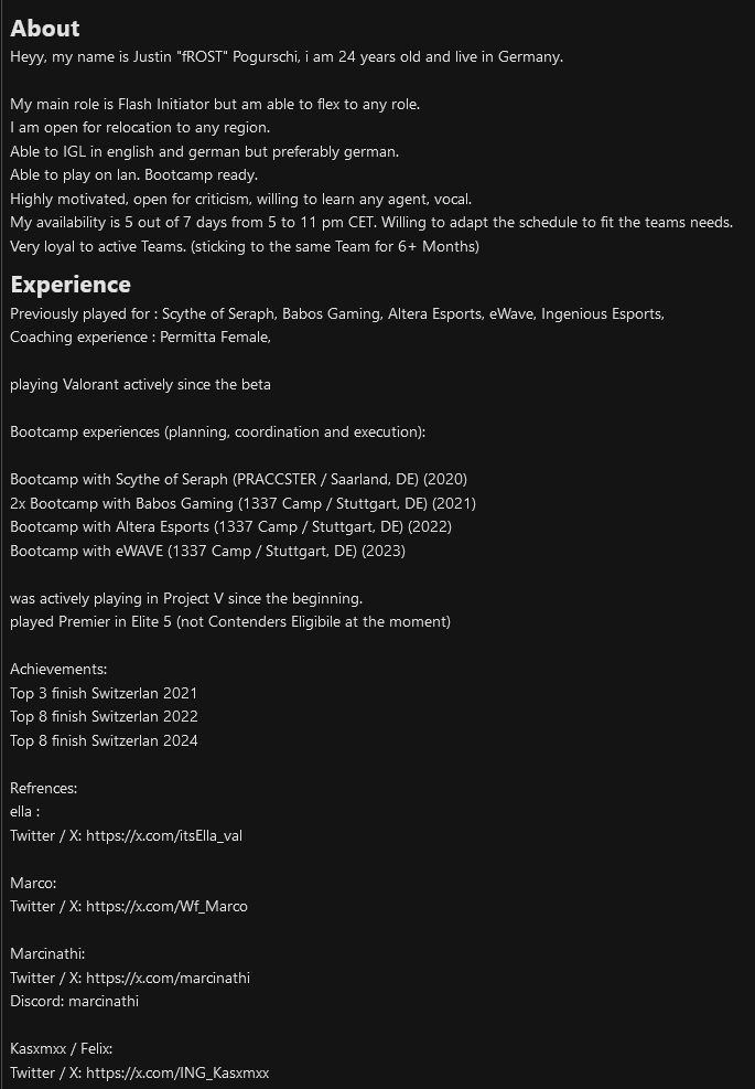 fROST_0203's tweet image. I am officially LFT again!

Willing to compete in : DACH, Italy, Spain, Portugal, Northern League  

Valolytics Stats Page: statistics.valolytics.gg/players/qpdODF… 
Tracker: tracker.gg/valorant/profi…
VLR: vlr.gg/player/7910/fr… 

Discord: frost0203
  
RT &amp;amp; Likes are appreciated 🤍