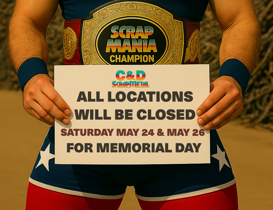CD_ScrapMetal's tweet photo. OHHH YEAH, BROTHERS &amp; BROCHACHAS!
C&amp;D Scrap Metal will be CLOSED Sat, May 24 &amp; Mon, May 26 to honor the brave this Memorial Day 🇺🇸 We pause the scrap battle to salute the real heroes 💪
Back in action Tuesday—ready to THROW DOWN!
#MemorialDay #ScrapManiaShutdown #RespectTheBrave https://t.co/xCvmFRCfDi