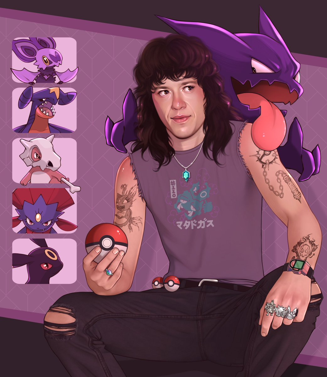 jemmacdraws's tweet photo. Pokemon trainer Eddie Munson!! 💜🦇👻 been thinking about this one for a while! More in replies ⬇️ https://t.co/MRjsGlZRk7