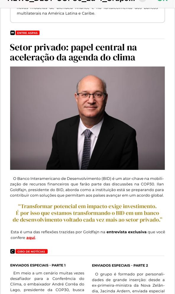 Ilan Goldfajn (@igoldfajn) on Twitter photo Na conversa de estreia do "Destino COP 30", realizada pelo Grupo <a href="/InPressPN/">InPress Porter Novelli</a> e pela Mirá Sustentabilidade, debatemos sobre o papel central do setor privado na mobilização de recursos financeiros para aumentar a resiliência dos nossos países frente a desastres climáticos. Também Na conversa de estreia do "Destino COP 30", realizada pelo Grupo <a href="/InPressPN/">InPress Porter Novelli</a> e pela Mirá Sustentabilidade, debatemos sobre o papel central do setor privado na mobilização de recursos financeiros para aumentar a resiliência dos nossos países frente a desastres climáticos. Também