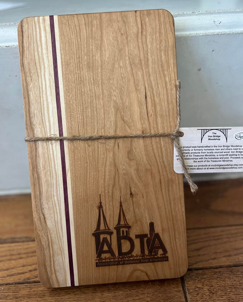 At #ADTANation, we celebrate great trial attorneys &amp; embrace the rich history of each host city. This year, we were gifted stunning cutting  boards from #IronBridgeWoodshop, which empowers formerly homeless men  through craftsmanship: rebrand.ly/2ix7zv4