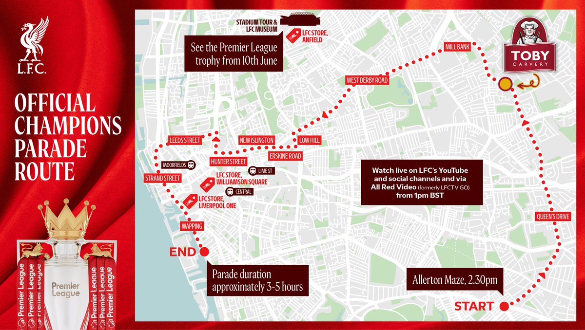 Toby Carvery (@tobycarvery) on Twitter photo Trophies on a bus. Roasties on a plate.
<a href="/LFC/">Liverpool FC</a> 's trophy parade is rolling right past Toby Carvery Stoneycroft.
Book your table now. Champions don't queue. Trophies on a bus. Roasties on a plate.
<a href="/LFC/">Liverpool FC</a> 's trophy parade is rolling right past Toby Carvery Stoneycroft.
Book your table now. Champions don't queue.