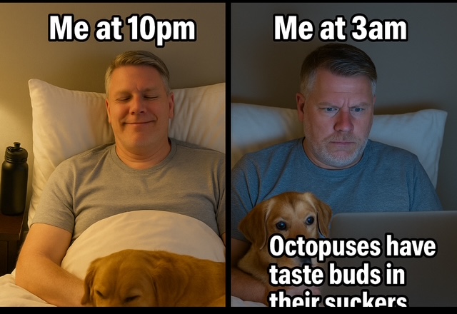 Me: I’m going to bed early tonight.
Also me at 3am: learning that octopuses have taste buds in their suckers 🐙
Sleep is optional. Curiosity is forever.
#Relatable, #LateNightThoughts, or #FunnyMeme