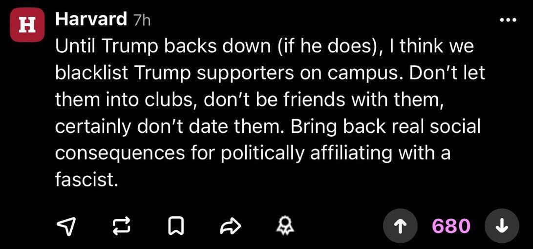 Oh no, conservatives at Harvard might face ostracism for the very first time