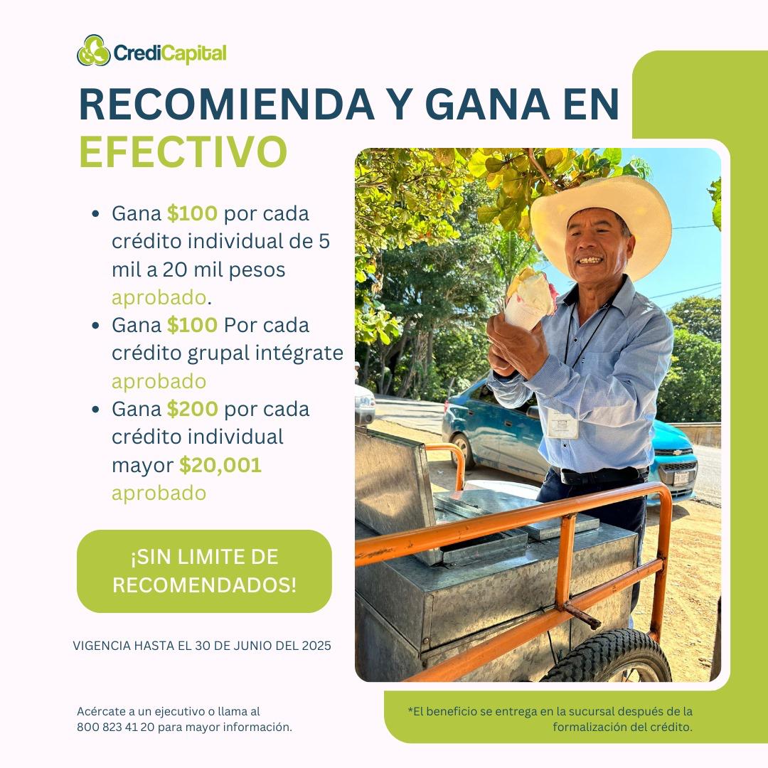 CrediCapitalmx's tweet photo. ¿Ya eres cliente CrediCapital?🙌💸

¡Descubre cómo puedes llevarte una lanita extra💸con #RecomiendaYGana, 💸 por cada recomendado que se haga cliente de CrediCapital🫰💯aprovecha este beneficio que CrediCapital tiene para ti.✨🤜🤛 https://t.co/jKTRgsxIPy
