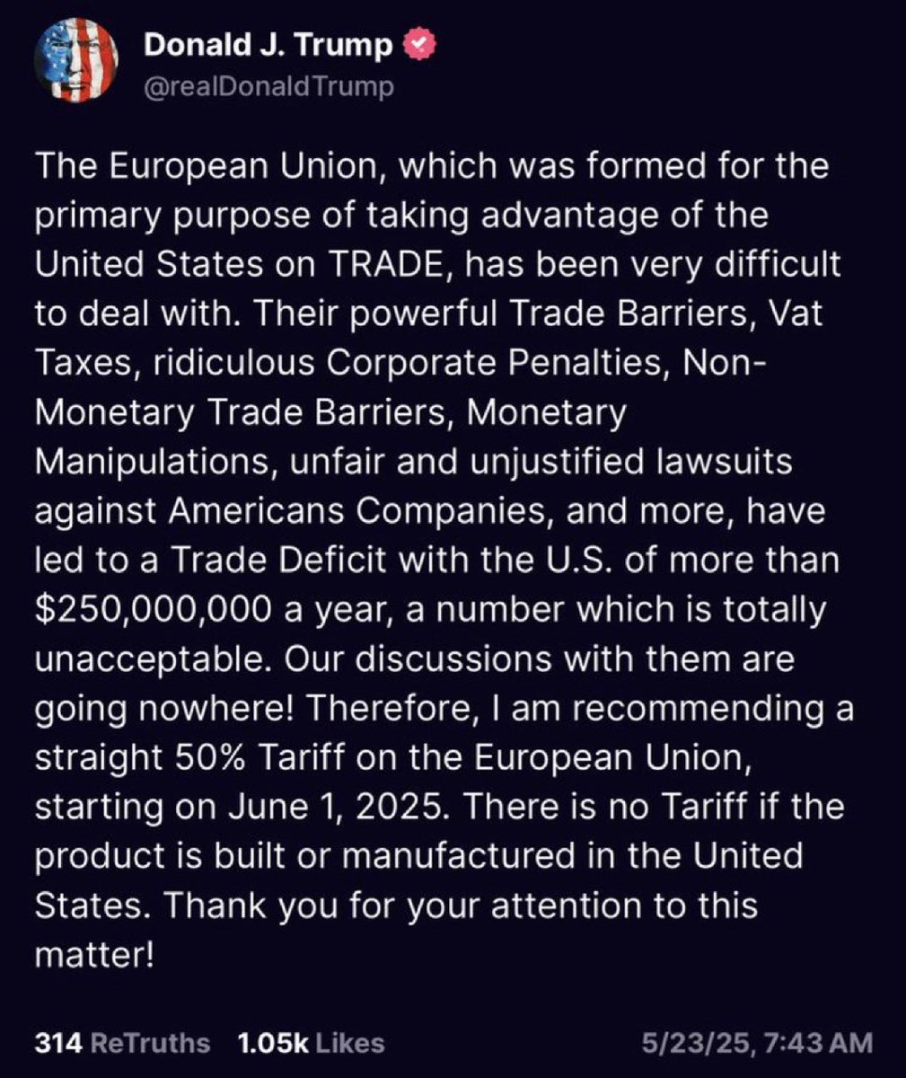 Hmmmmm…. Putin rejects a U.S.-Europe ceasefire proposal and Trump responds not by sanctioning Russia but by punishing our European allies with a 50% tariff. 

Whose side is he on?