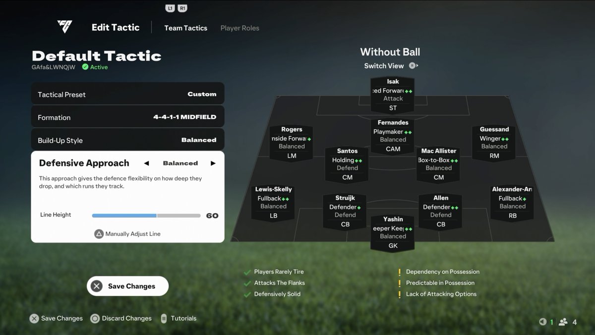 META FORMATION IN EA FC 25! 🔥⚽️

The 4-4-1-1 is perfect for balance and pressure. Set Build-Up Style to Balanced and Defensive Approach to Balanced or High, many pros go for High to apply extra pressure up the pitch..👌

Use your CMs in roles where they have ++, so they perform