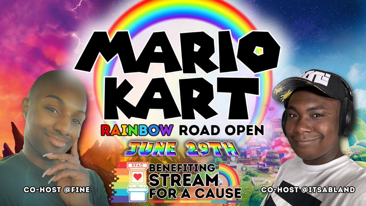 Streamcause's tweet image. Sign-ups are LIVE for the Mario Kart Rainbow Road Open!
Hosted by the fine and not-so-bland duo, @ofc_fine &amp;amp; @ItsABland 🍄
Race for glory, chaos, and a great cause! Sign-up here: forms.gle/vJyjWug5M1hoTh…