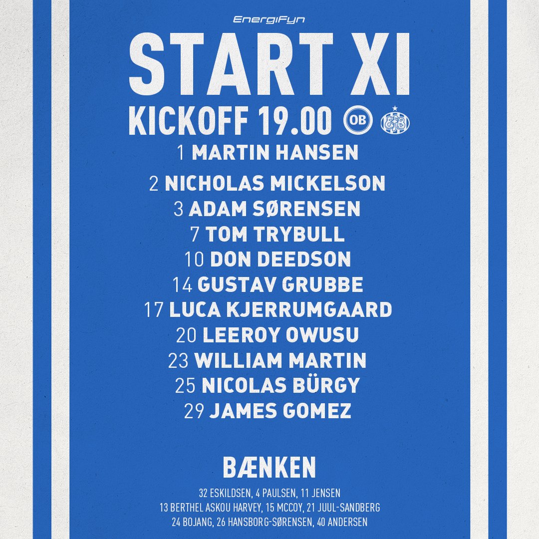 Odense_Boldklub's tweet photo. Om en time går vi på banen for sidste gang i NordicBet Ligaen, hvor førstepladsen skal forsvares ⚔️🔵⚪️

Trænerteamet har netop udtaget sine 1️⃣1️⃣ startende striber 👇 https://t.co/8hzdYfvuPp