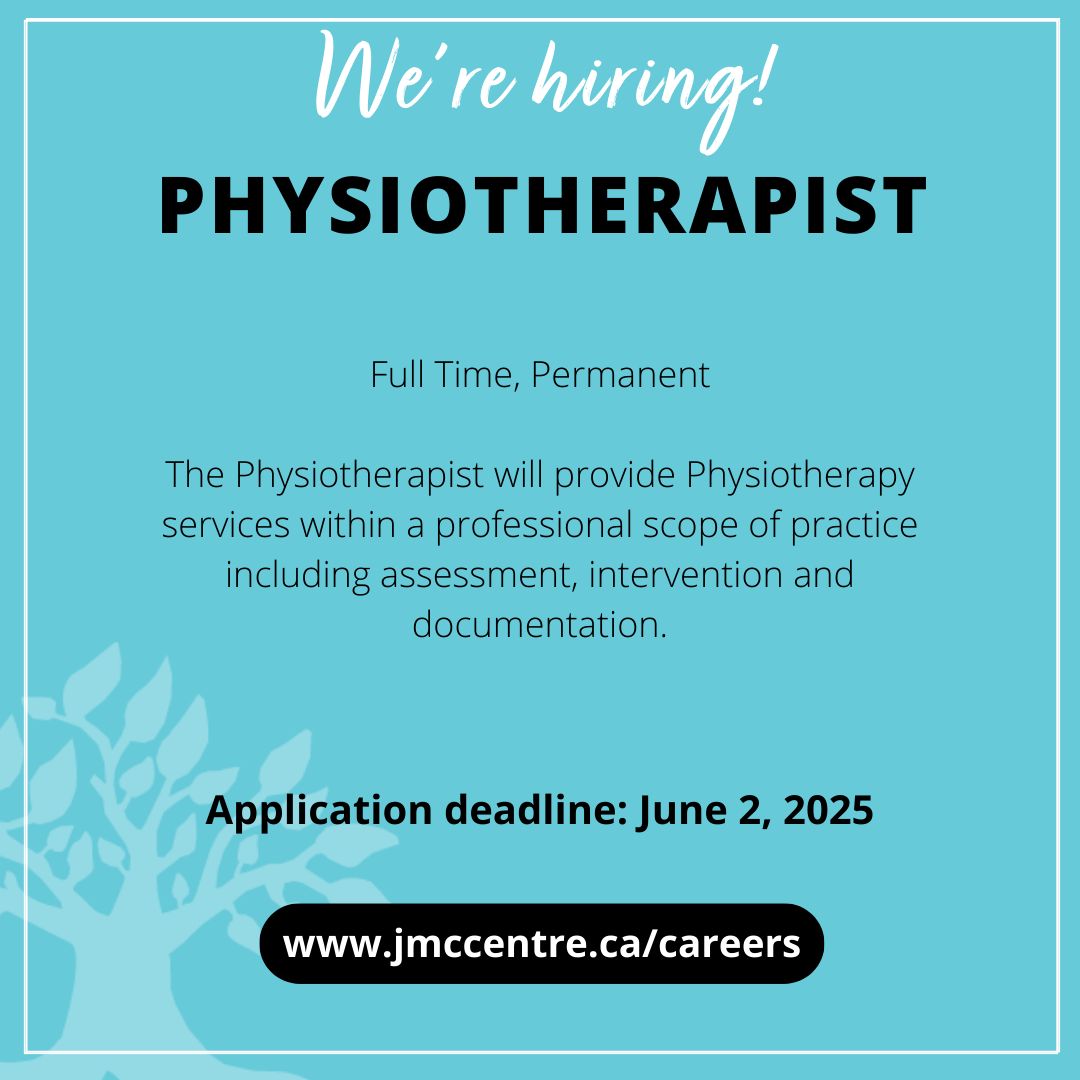 We're hiring a full-time Physiotherapist at JMCC! 🧡 Help children and youth with disabilities thrive in Windsor-Essex.

jmccentre.ca/careers

🎥 Meet our team: youtu.be/fak78DH77AU

#YQGJobs #WindsorEssexJobs
