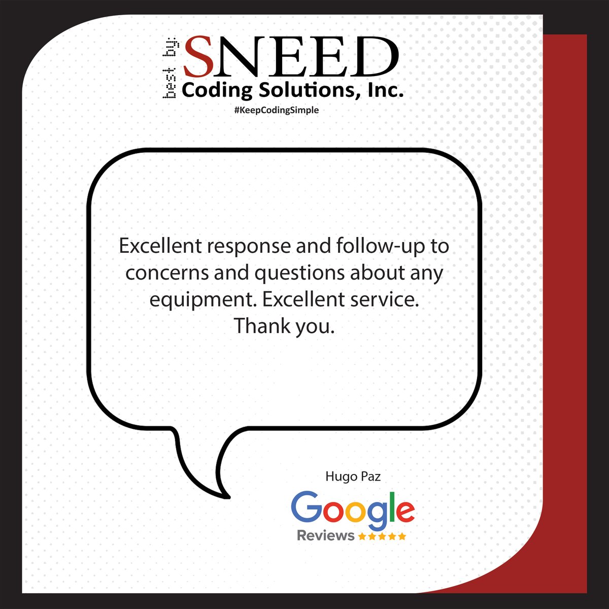 SneedCoding's tweet image. 👻We don’t ghost after install—just ask Hugo🤔 
Big thanks for the love on our follow-up and service. If we’ve helped keep your operation smooth, tell us about it! 🛠️💬
hubs.ly/Q03lS1LG0
#CustomerFeedbackMatters #FollowUpGameStrong #KeepCodingSimple #SNEEDJET #SNEEDPACK
