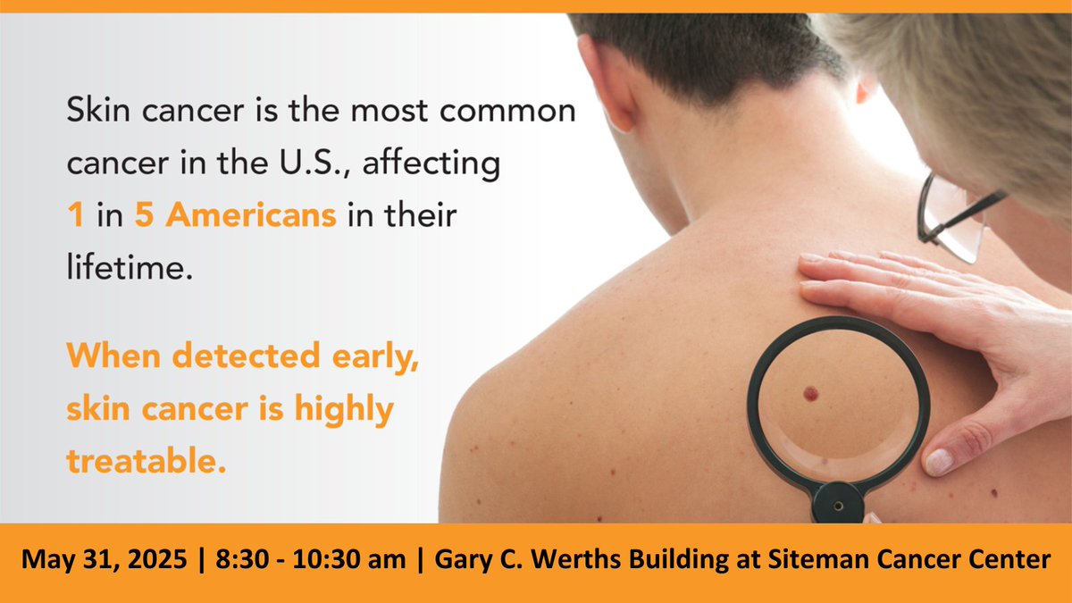 WashU Medicine Department of Medicine (@washudeptmed) on Twitter photo Join <a href="/WashUDerm/">WashU Medicine Division of Dermatology</a> for a FREE Skin Cancer Screening Event on Saturday, May 31, 8:30-10:30 a.m. at the new Gary C. Werths Building at Siteman Cancer Center.
Call 314-273-DERM (3376) to register. Appointments are required. New patients will be served.
Info> l8r.it/4U71 Join <a href="/WashUDerm/">WashU Medicine Division of Dermatology</a> for a FREE Skin Cancer Screening Event on Saturday, May 31, 8:30-10:30 a.m. at the new Gary C. Werths Building at Siteman Cancer Center.
Call 314-273-DERM (3376) to register. Appointments are required. New patients will be served.
Info> l8r.it/4U71