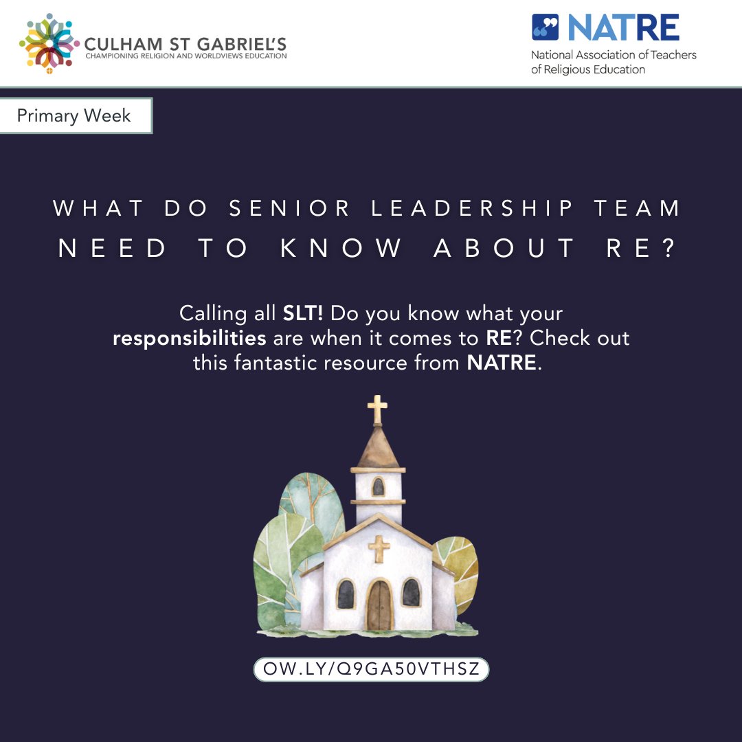 🔔 #PrimaryFocusWeek
Senior leaders: Are you confident in your responsibilities for RE?
This brilliant resource from <a href="/NATREupdate/">NATRE</a> outlines what SLTs need to know about RE's legal status etc. Essential reading for ensuring high-quality, inclusive provision.
ow.ly/q9Ga50VTHSZ
