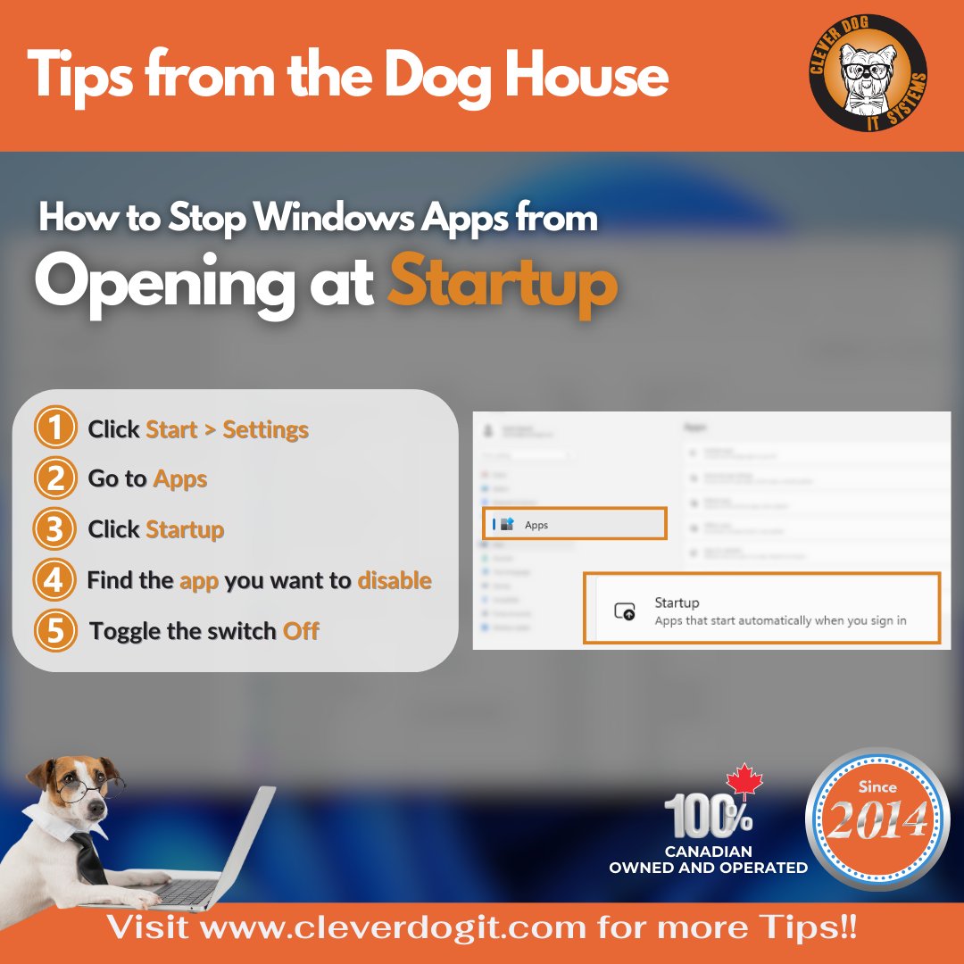 CleverDogIT's tweet image. Need help? Contact us today!
cleverdogit.com
Check out the link below for more IT Tips:
cleverdogit.com/tips
#windows #windowsapps #windowsstartupapps #tipsfromthedoghouse #techtip #ittips #msp #managedservices #cleverdogitsystems #ottawa #Canada