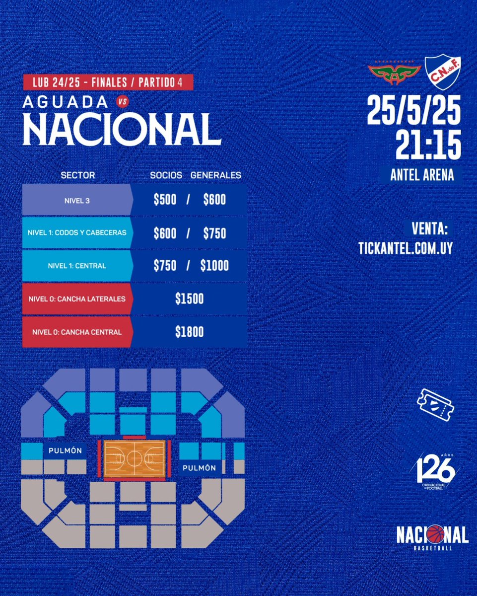 Nacional Basketball (@cndefbasketball) on Twitter photo ✅️Habilitada la venta de entradas para la cuarta final de la <a href="/LUB_Uy/">Liga Uruguaya de Básquetbol</a> vs Aguada
🗣Adquirí la tuya para alentar todos juntos al Bolso en 👉🏻Tickantel.com.uy/inicio/alta_de… ✅️Habilitada la venta de entradas para la cuarta final de la <a href="/LUB_Uy/">Liga Uruguaya de Básquetbol</a> vs Aguada
🗣Adquirí la tuya para alentar todos juntos al Bolso en 👉🏻Tickantel.com.uy/inicio/alta_de…