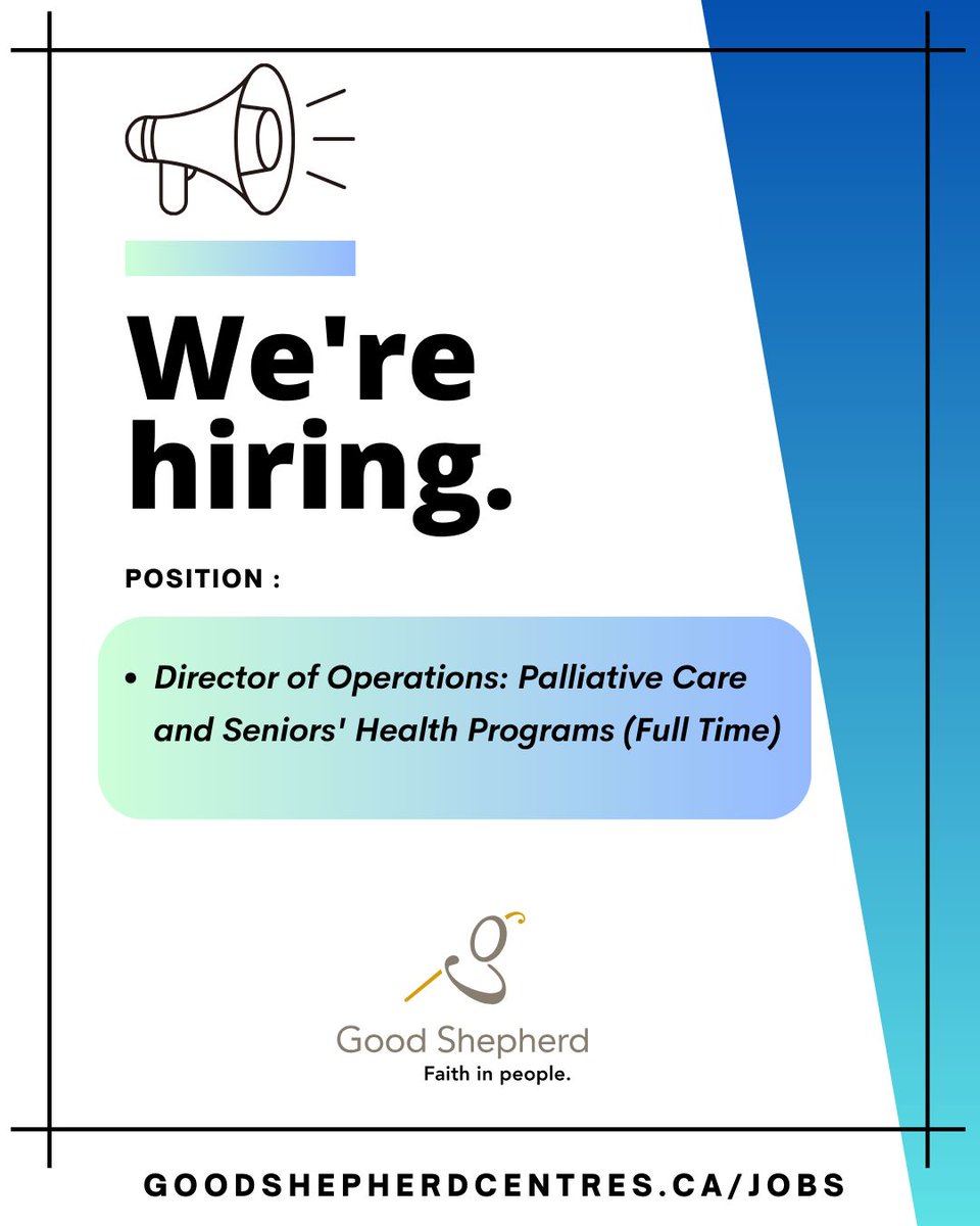 Good Shepherd is looking for a Director of Operations, Palliative Care and Seniors' Health Programs. Be a part of a caring team that supports seniors and adults with special care needs in our community. Details at buff.ly/bPHNM4J