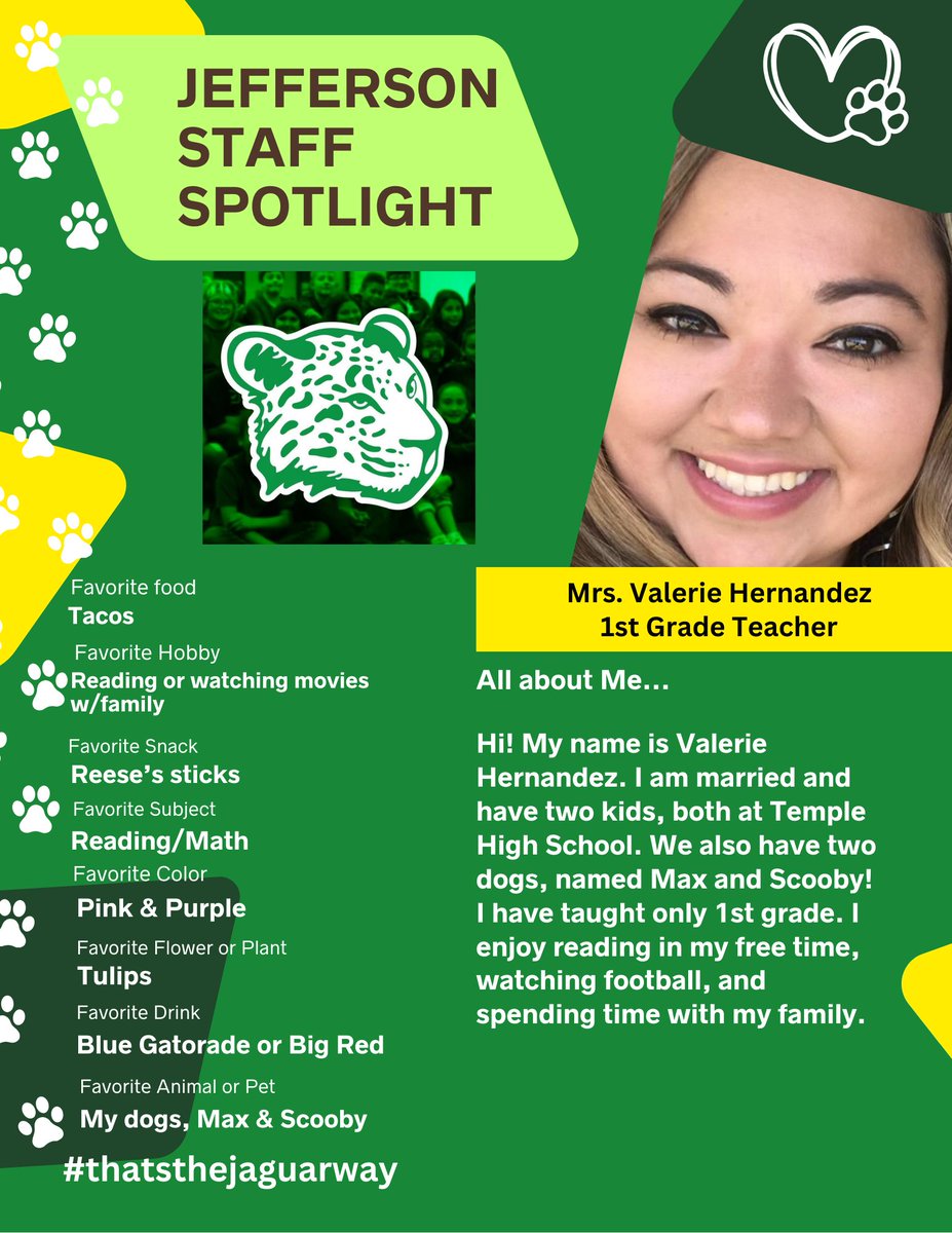 JeffersonTISD (@jeffersontisd) on Twitter photo We can't let this week go by without doing our JES Spotlight! Coming up next is Mrs. Hernandez, 1st Grade teacher!!!! She is simply AMAZING!! Thank you for all you do! <a href="/JeffersonTISD/">JeffersonTISD</a> <a href="/TempleISD/">Temple ISD</a> <a href="/OttTempleISD/">Bobby Ott</a> We can't let this week go by without doing our JES Spotlight! Coming up next is Mrs. Hernandez, 1st Grade teacher!!!! She is simply AMAZING!! Thank you for all you do! <a href="/JeffersonTISD/">JeffersonTISD</a> <a href="/TempleISD/">Temple ISD</a> <a href="/OttTempleISD/">Bobby Ott</a>