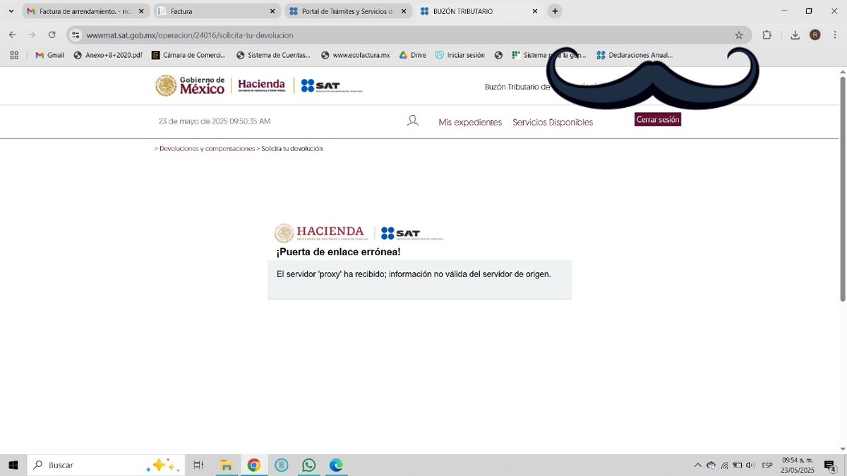 dannybarreto's tweet photo. @SATMX  llevo intentando varios días intentando realizar la solicitud de devolución  y aparece ese error https://t.co/4wmapazSAS
