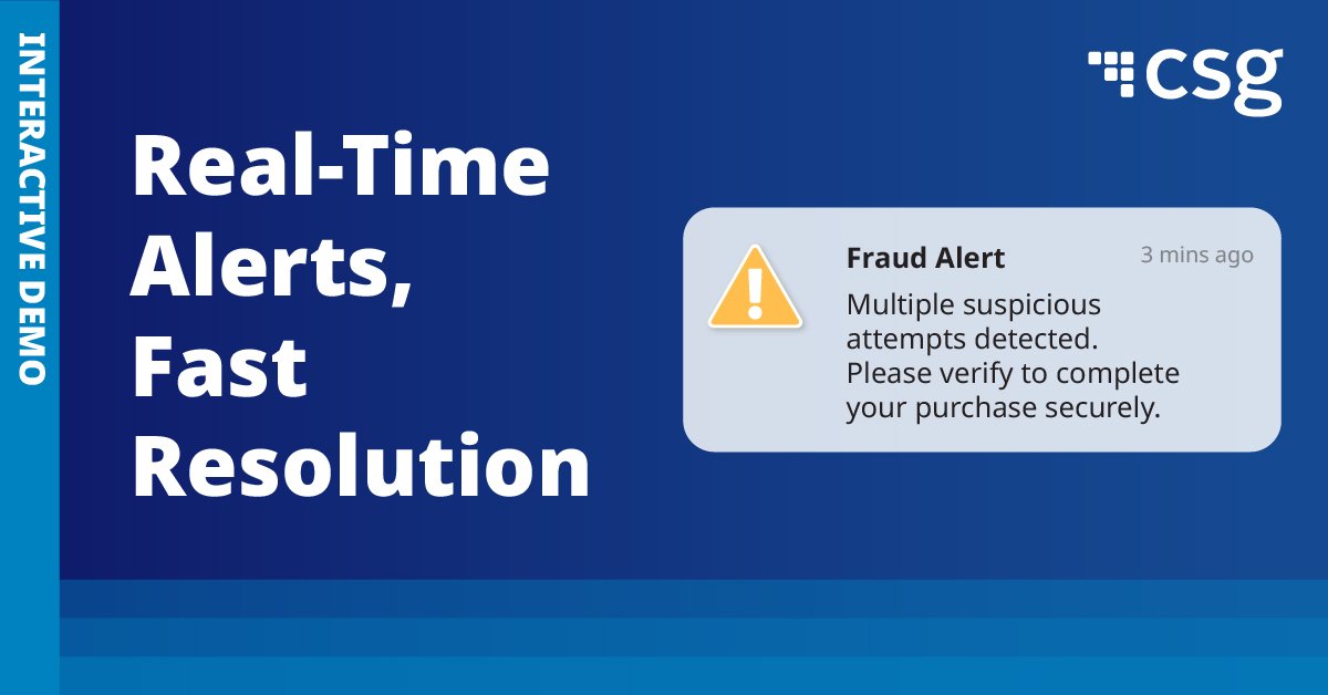 csg_i's tweet image. When an international bank leveraged CSG Xponent’s journey analytics and real-time communication, they transformed their fraud response and saw measurable results. 

Try out our interactive journey to learn more. 👉 spr.ly/6016Nayi8

#CustomerExperience #AccountSecurity