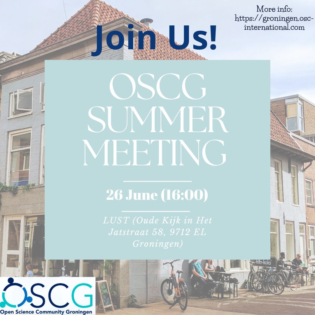 🧪 Join us for the OSCG Summer Meeting + Borrel!
📍LUST, Groningen
📅 26 June, 16:00
Let’s reconnect, share, &amp; shape the future of #OpenScience 🌍
Everyone’s welcome!
🔗 Register: docs.google.com/forms/d/e/1FAI…
#community #graduates #OSCGroningen