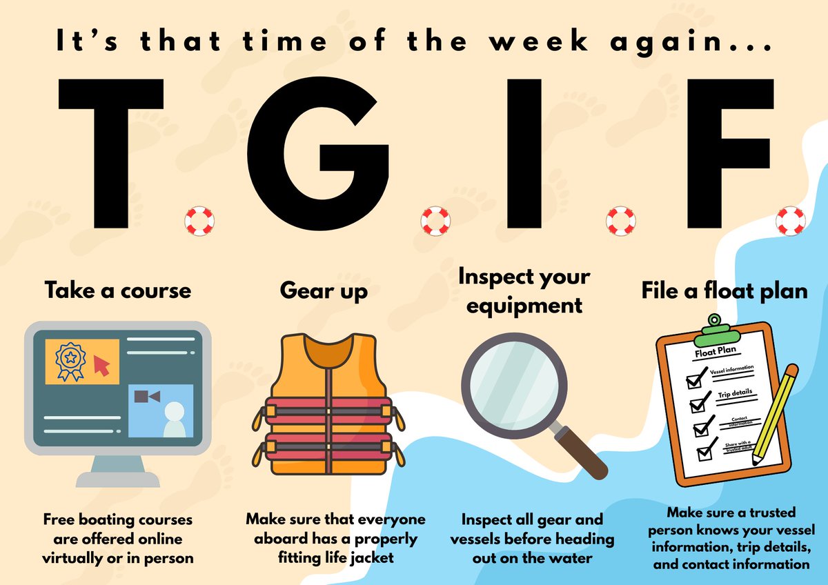 uscgEast's tweet image. 🚤 ⚓ TGIF! Here is to smooth sailing into this #MemorialDayWeekend 

It's the last day of #SafeBoatingWeek - a perfect reminder to always wear your life jacket and stay alert on the water. Safety first, fun always! 😎 ☀️
 
@USCG 

#CoastGuard #LifeJacket #TGIF