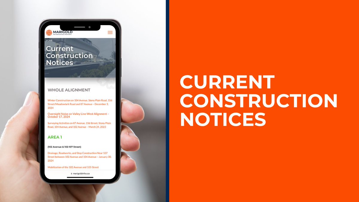 Looking for construction updates near you?
Our Current Construction Notices page makes it easy to find the latest info by area. Stay ahead of the curve:
🔗 marigoldinfra.ca/current-constr…
#ValleyLineWestLRT #MarigoldConstruction #YEGTraffic