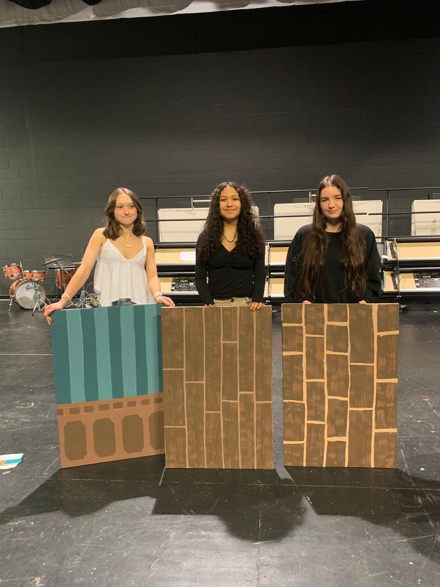 Technical Theater students learned about set design through building &amp; painting a small-scale flat. Once their flats were assembled, they put their paint skills to work, creating either a brick wall, a stone wall, wood grain, interior wall, or a nature scene! Great job, Hawks!